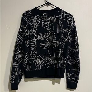 Nike Black Crewneck Sweater with White Logo Allover Print